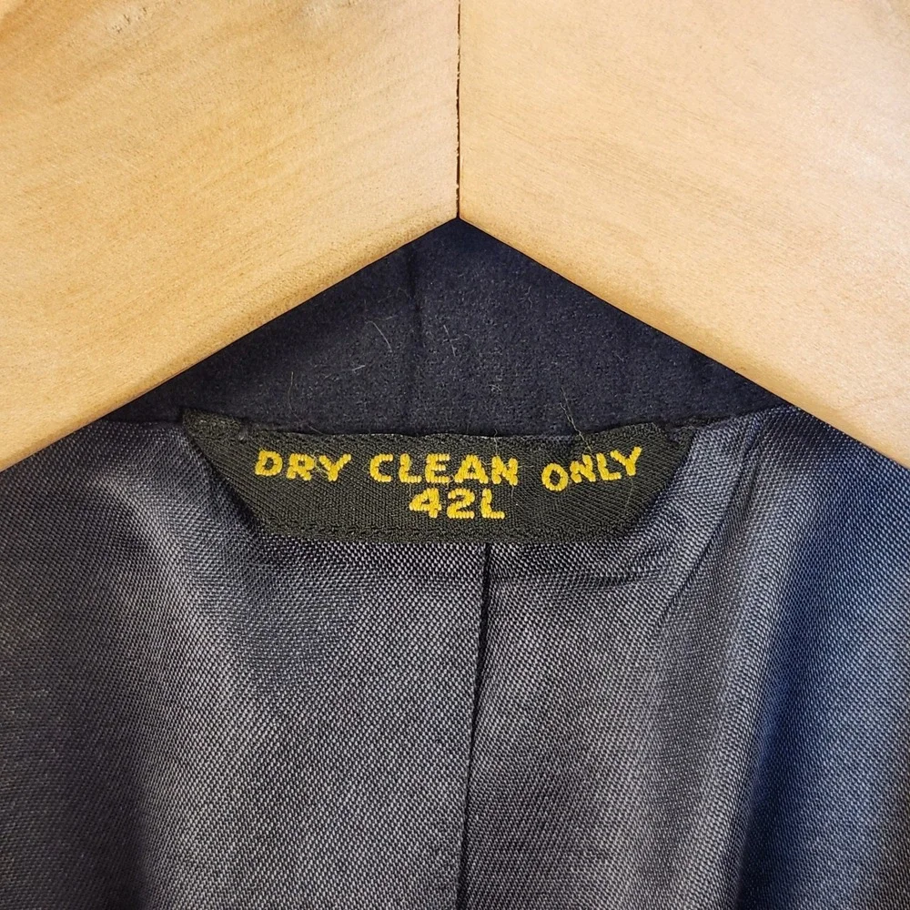 VTG Gallery by Haggar Sport Coat Mens 42L Navy Blue Faux Suede Blazer Two Button